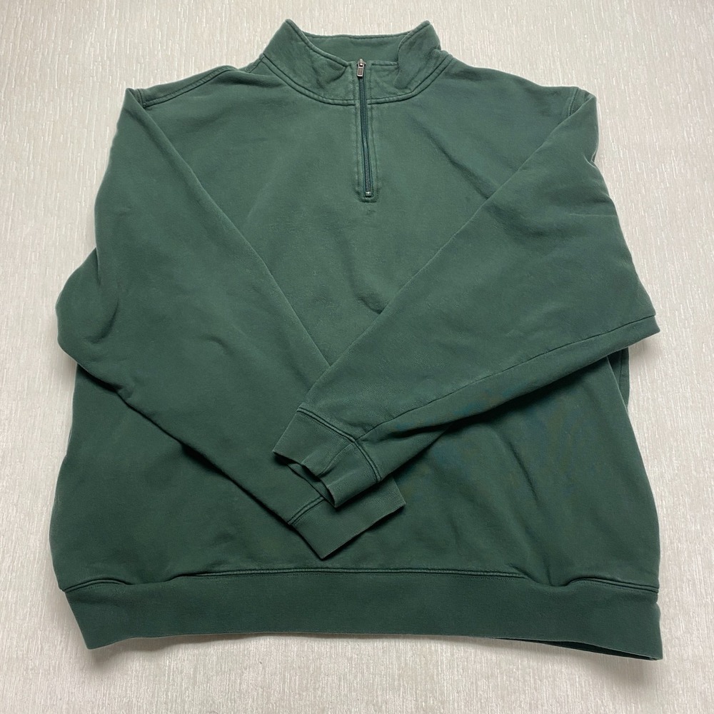 L.L. Bean Sweatshirt Quarter Zip 1/4 Mens 2XL Green Cotton Mock Neck Casual